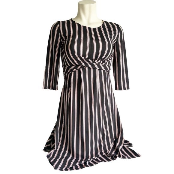 MLLE GABRIELLE Black Striped Midi Dress M